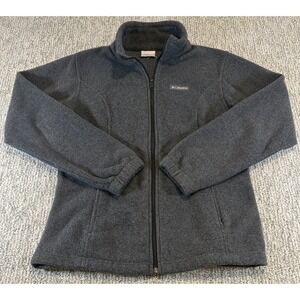 Columbia Full Zip Gray Fleece Jacket Mens Medium Pockets Stand Up Collar Outdoor